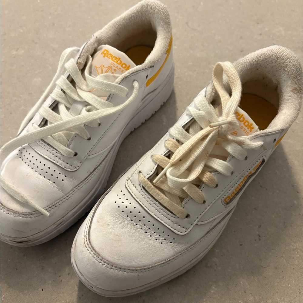 Reebok Club C White and Yellow Sneakers